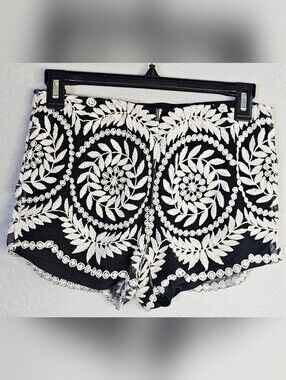 T.I.M.I.N.G Black & White Embroidered Lace Overlay Shorts Medium Boho Festival